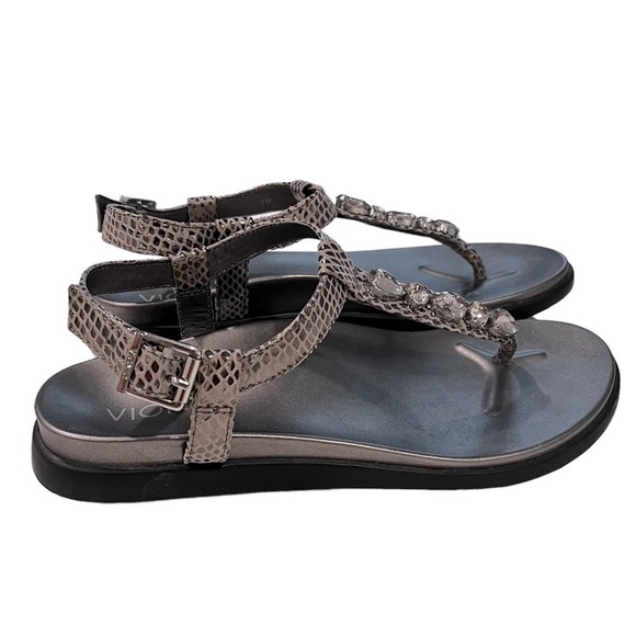 Vionic sPalm Boca Pewter Snake Dressy T Strap Thong Comfort Sandals Jeweled Sz 7 - Picture 1 of 11